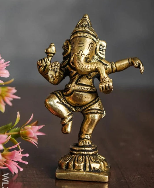 Brass Dancing Ganesha Idol Murti 255gm - PUSHMYCART