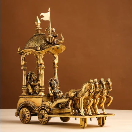 Brass Arjun Rath Statue 9.58kg - PUSHMYCART