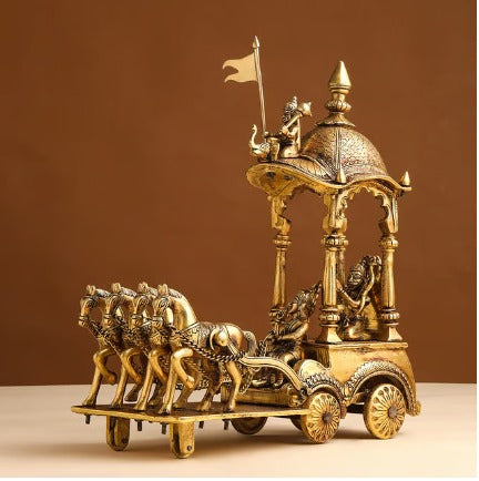 Brass Arjun Rath Statue 9.58kg - PUSHMYCART