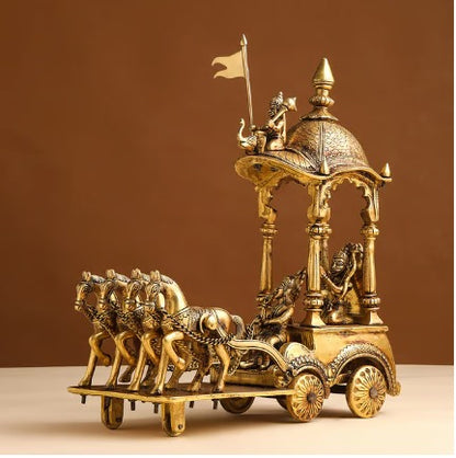 Brass Arjun Rath Statue 9.58kg - PUSHMYCART