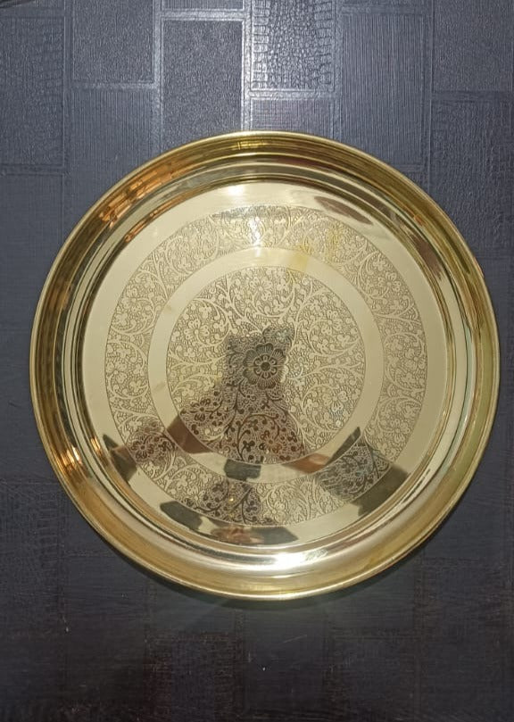 Brass Thali Embossed Design 0.66Kg - PUSHMYCART