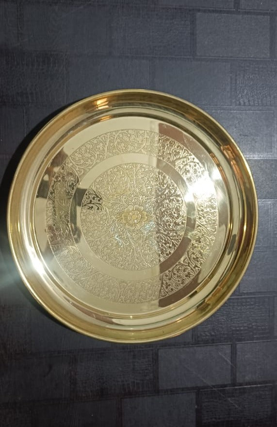Brass Thali Embossed Design 0.66Kg - PUSHMYCART