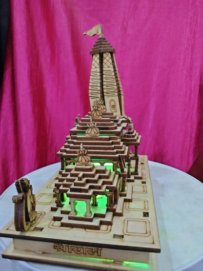 Wooden Ayodhya Ram Mandir with Light - PUSHMYCART