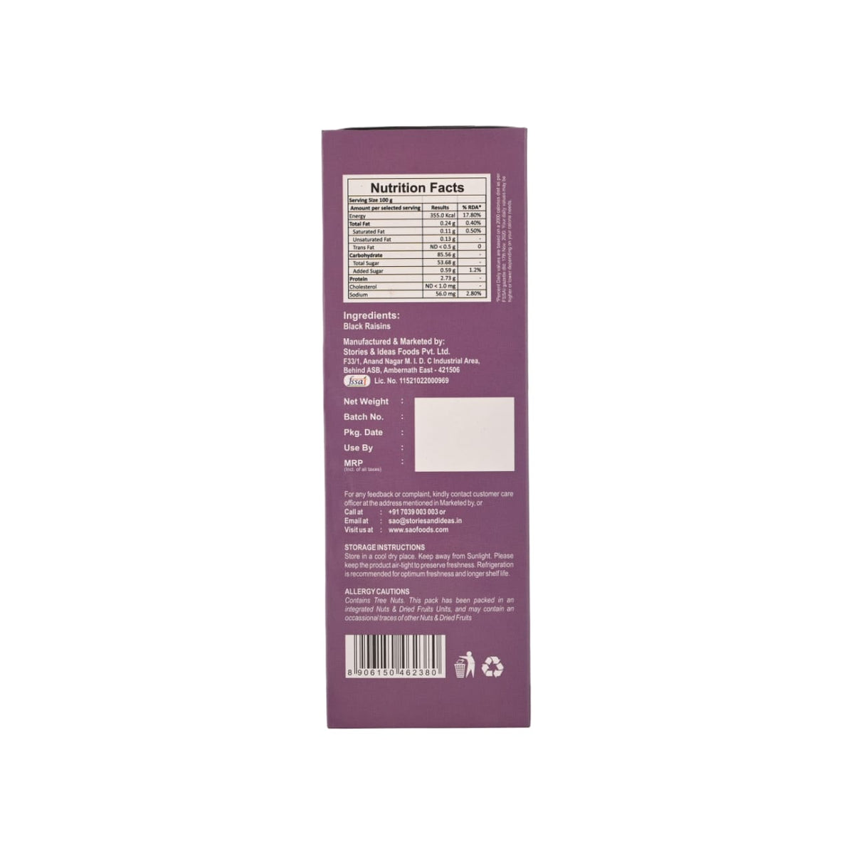 SAO Foods Premium Black Raisins 250gm