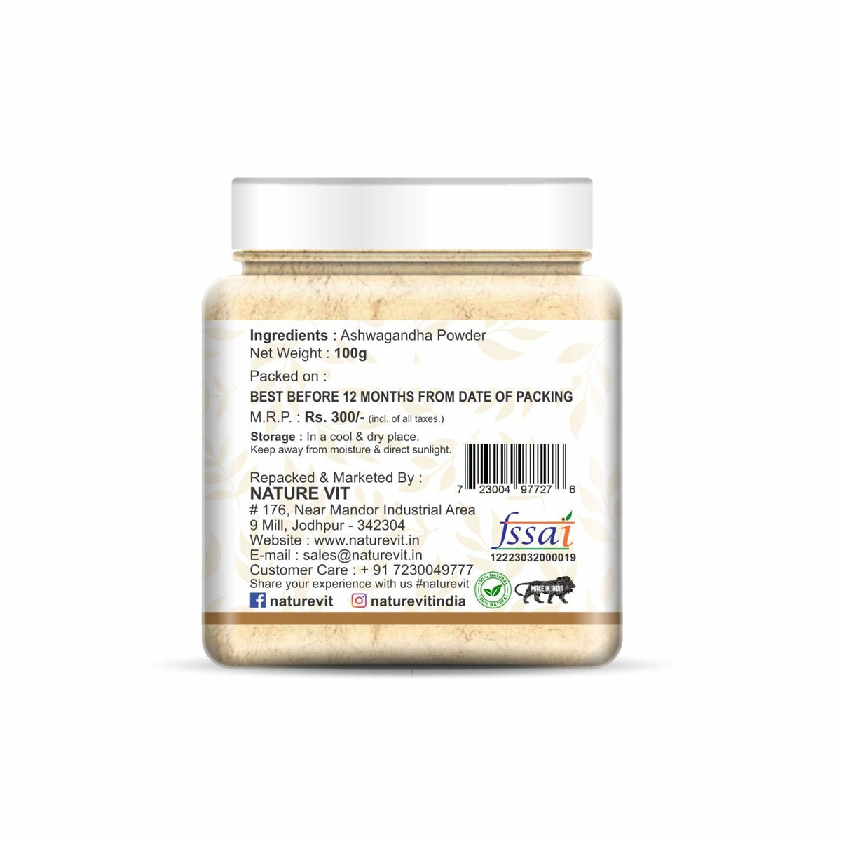 NatureVit Ashwagandha Powder  Pure Herbal Supplement for Vitality & Stress Relief