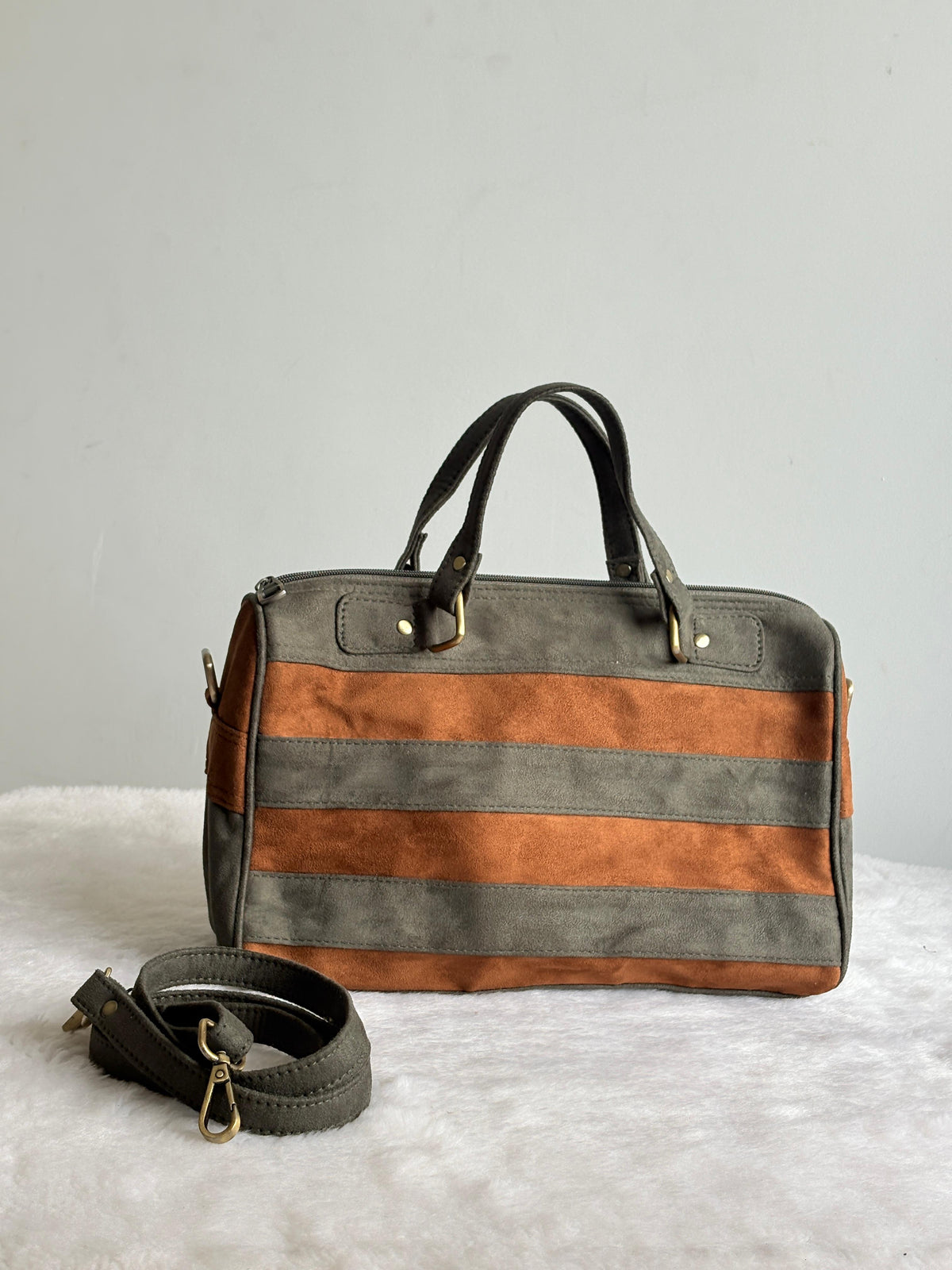 Juttix Striped Suede Duffel Bag for Women image