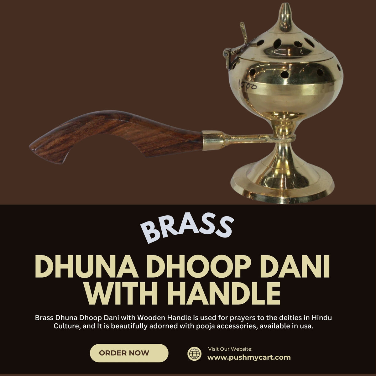 Brass Dhuna Dhoop Dani with Handle 222g - PUSHMYCART