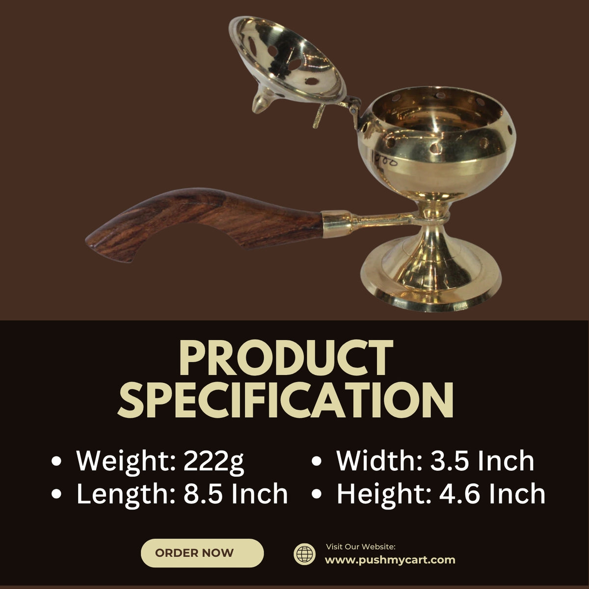 Brass Dhuna Dhoop Dani with Handle 222g - PUSHMYCART