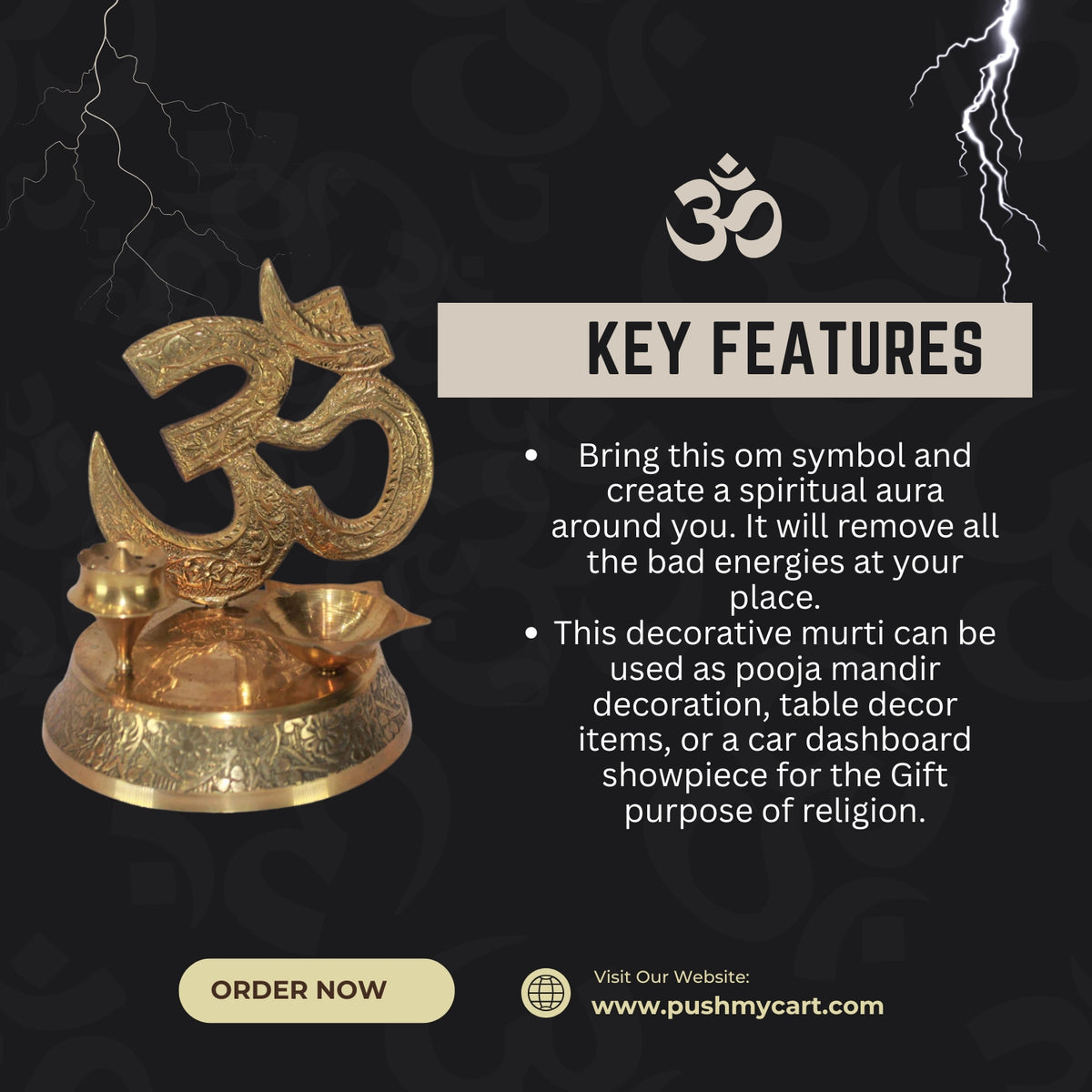 Brass OM Symbol with Diya or Agarbatti Stand 232g - PUSHMYCART