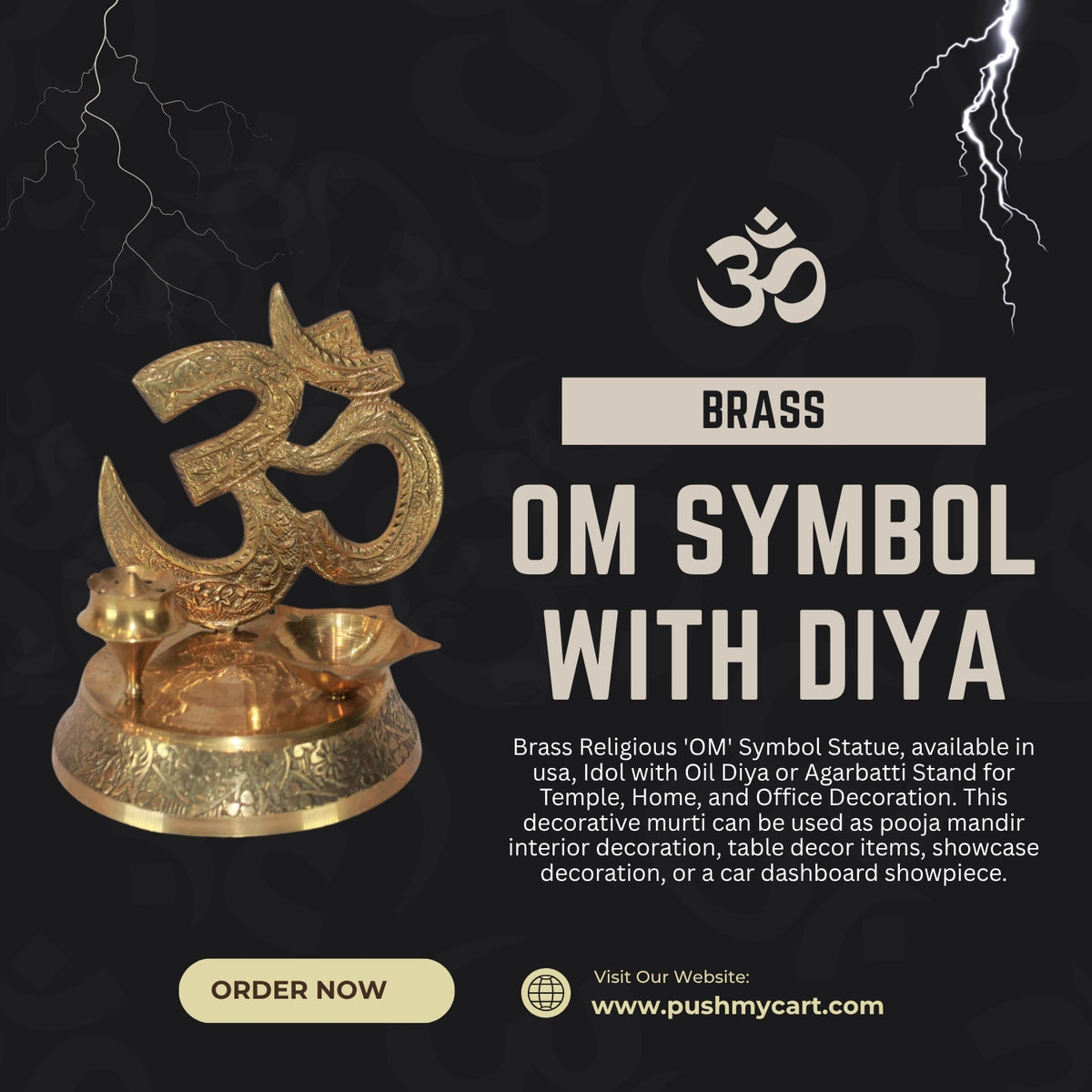 Brass OM Symbol with Diya or Agarbatti Stand 232g - PUSHMYCART