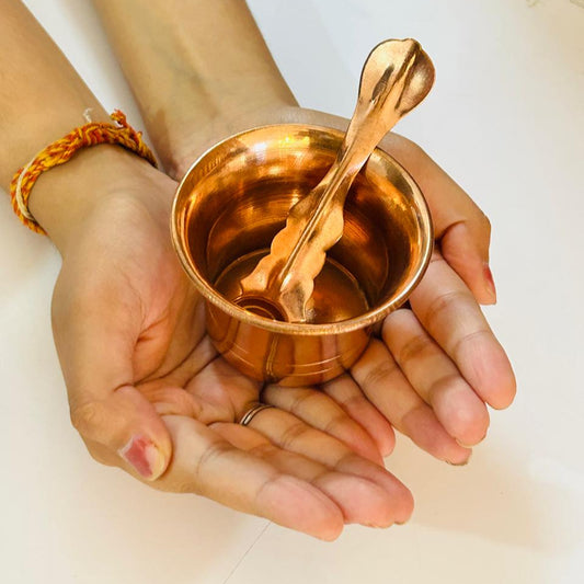 Pure Copper Pancha Patra with Spoon - PUSHMYCART