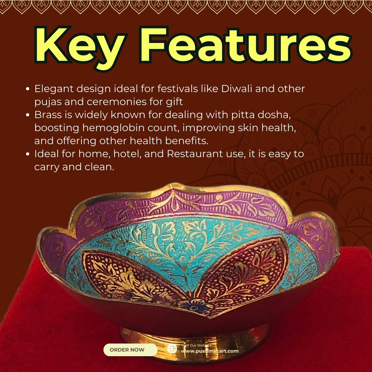 Brass Decorative Bowl Coloured 0.08kg - PUSHMYCART
