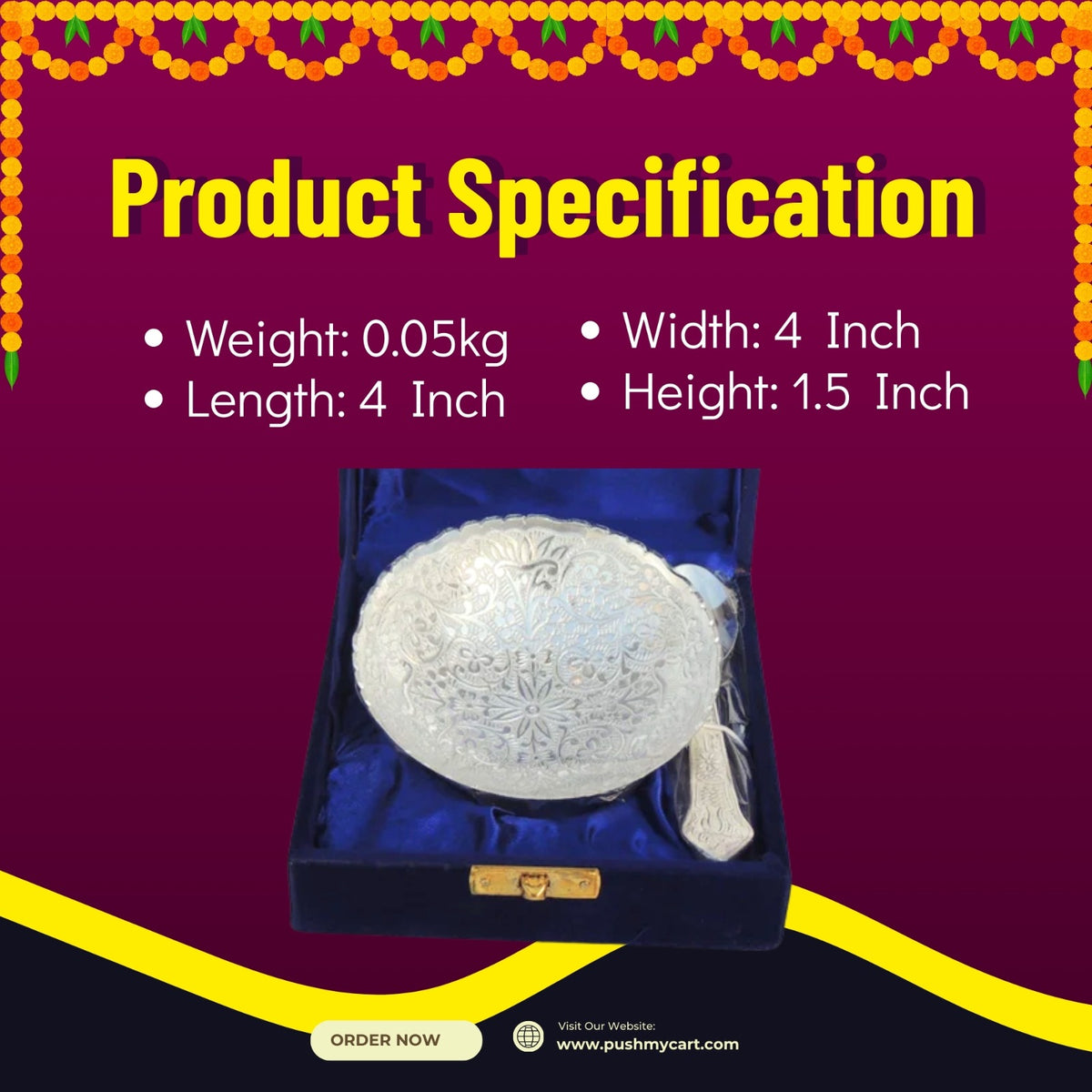 Brass Decorative Silver Bowl 4 Inch 0.05kg - PUSHMYCART