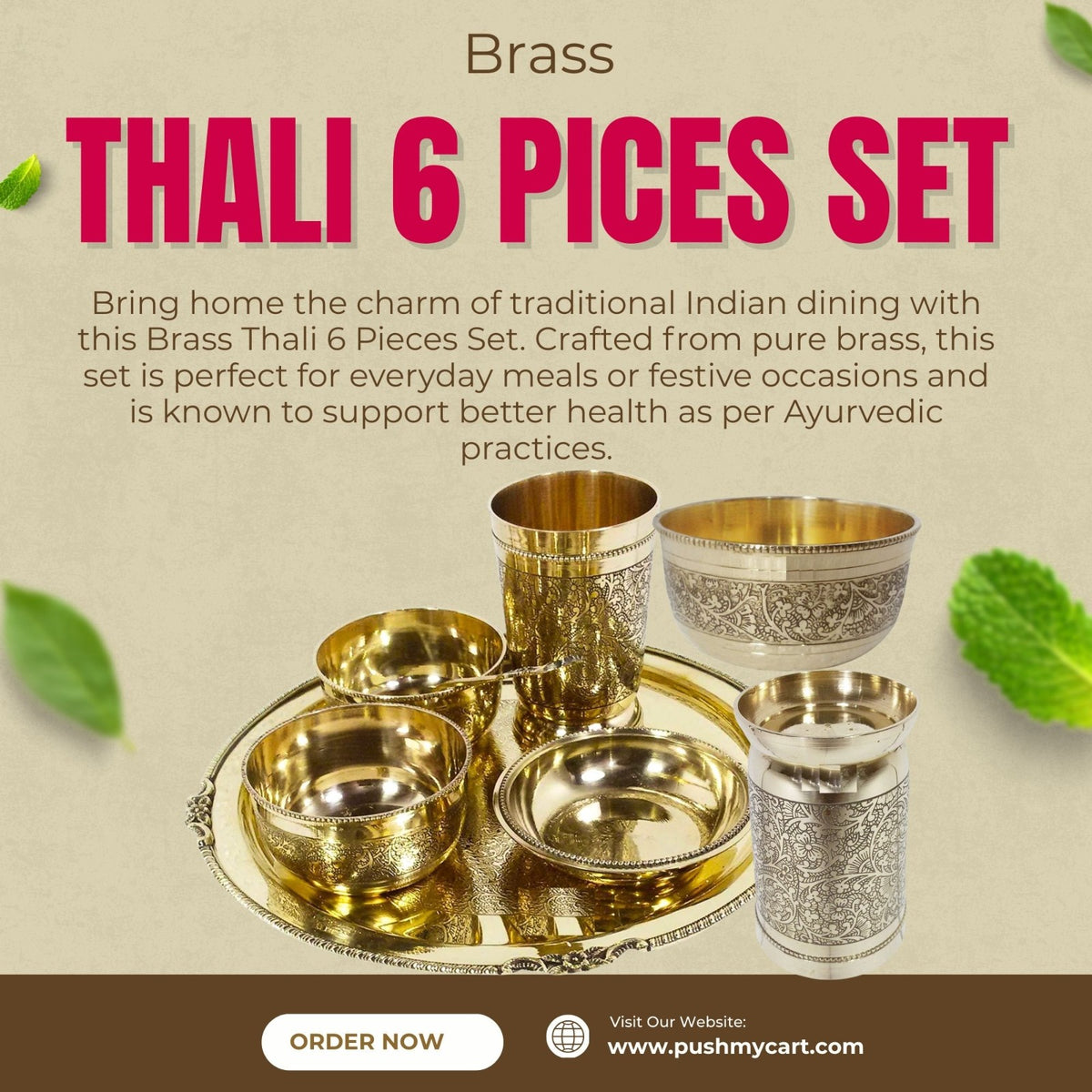 Brass Thali 6 Pices Set - PUSHMYCART