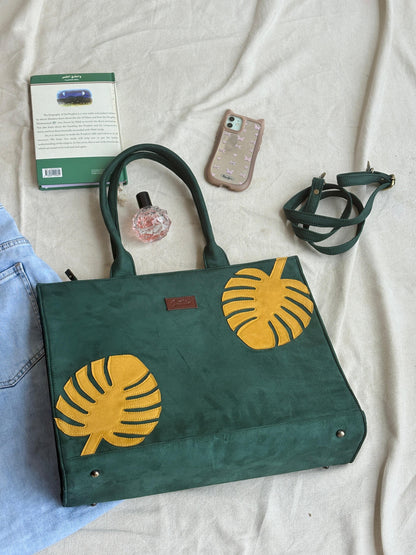 Juttix Maple Green Leaf Tote Bag for Women image