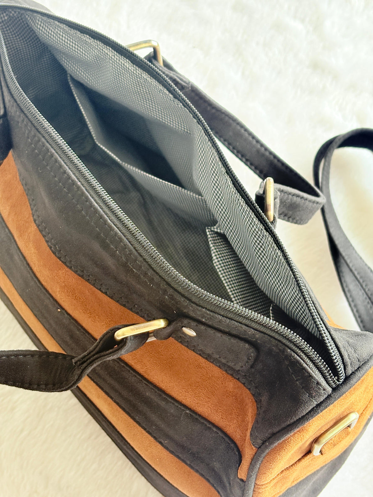 Juttix Striped Suede Duffel Bag for Women image
