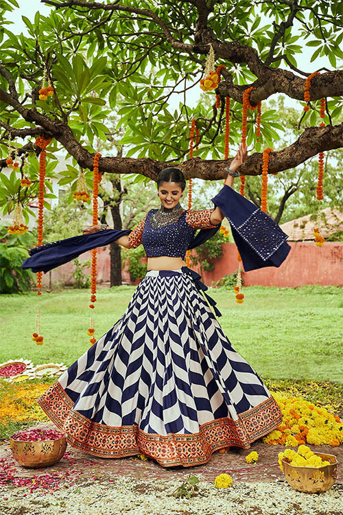 cotton garba dress Royal blue pure cotton garba choli with kodi work plain and foil work fully stitched lehenga ,blouse with dupatta