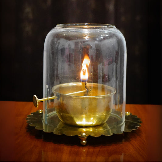 Brass Akhand Jyoti Diya With Adjustable Bati - PUSHMYCART