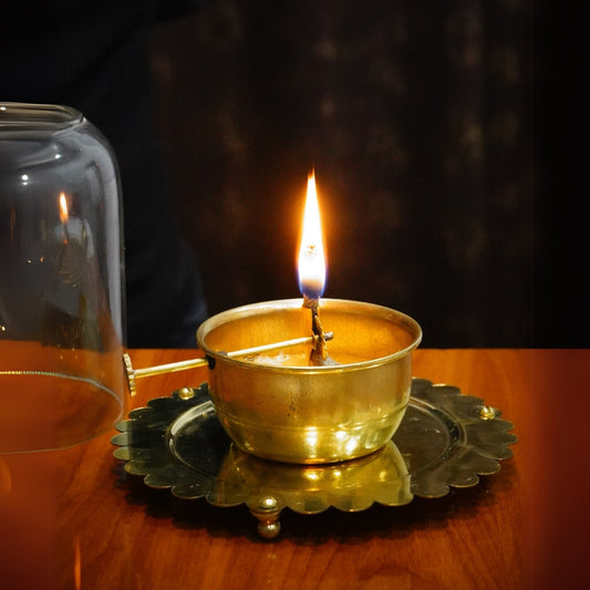 Brass Akhand Jyoti Diya With Adjustable Bati - PUSHMYCART