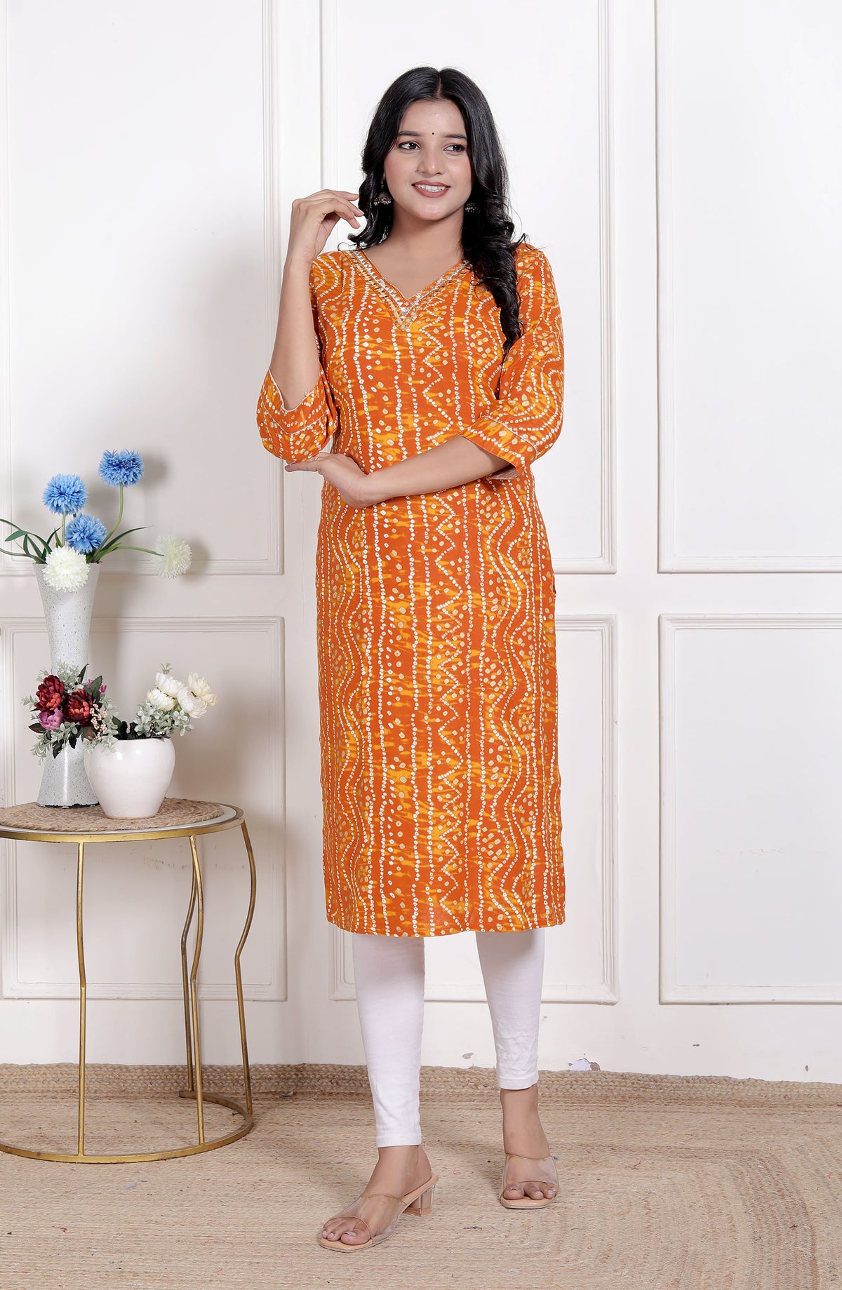 Miravan Womens Yellow Bandhani Printed Straight Kurti - view 3