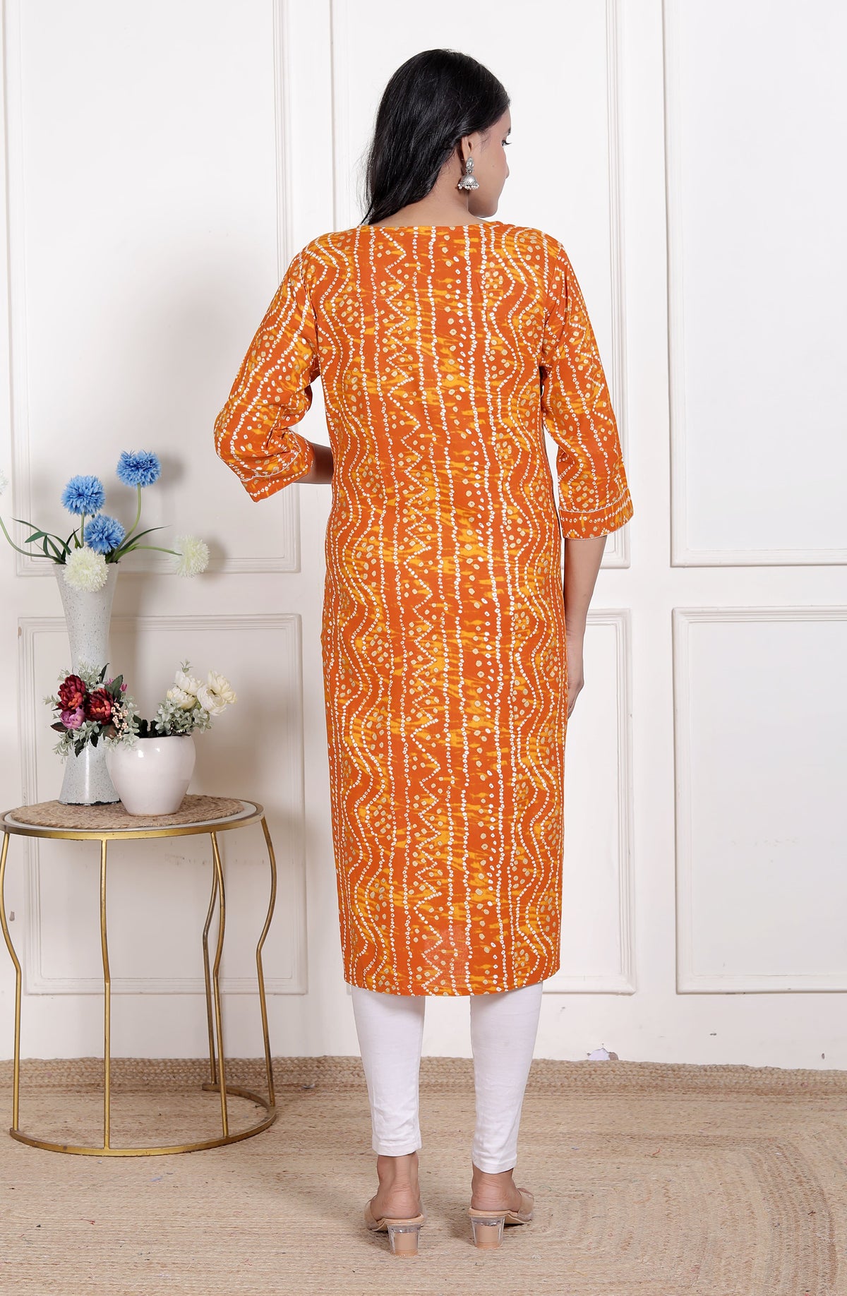 Miravan Womens Yellow Bandhani Printed Straight Kurti - view 7
