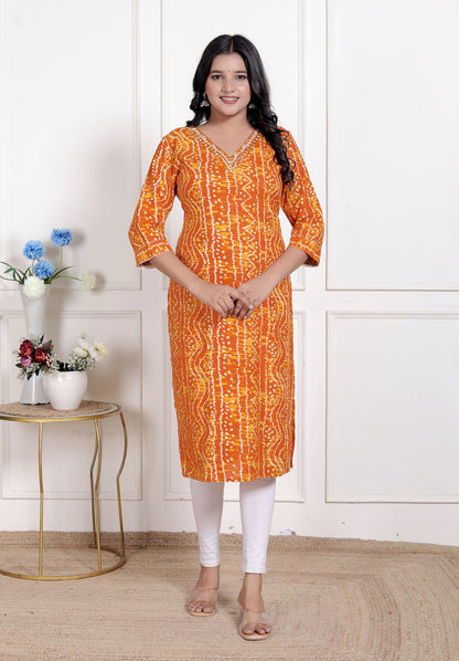 Miravan Womens Yellow Bandhani Printed Straight Kurti - view 8