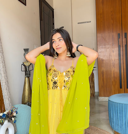 Kzari Yellow Georgette Anarkali Suit with Embroidered Dupatta - PUSHMYCART