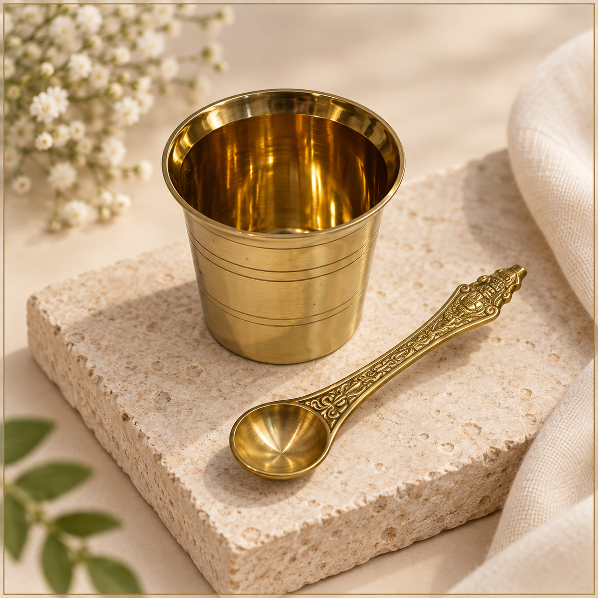 Brass Panchapatra with spoon for pooja 91g
