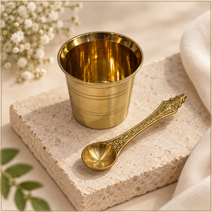 Brass Panchapatra with spoon for pooja 91g