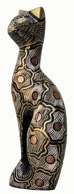 Brass Showpiece Cat Statue 0.388kg - PUSHMYCART