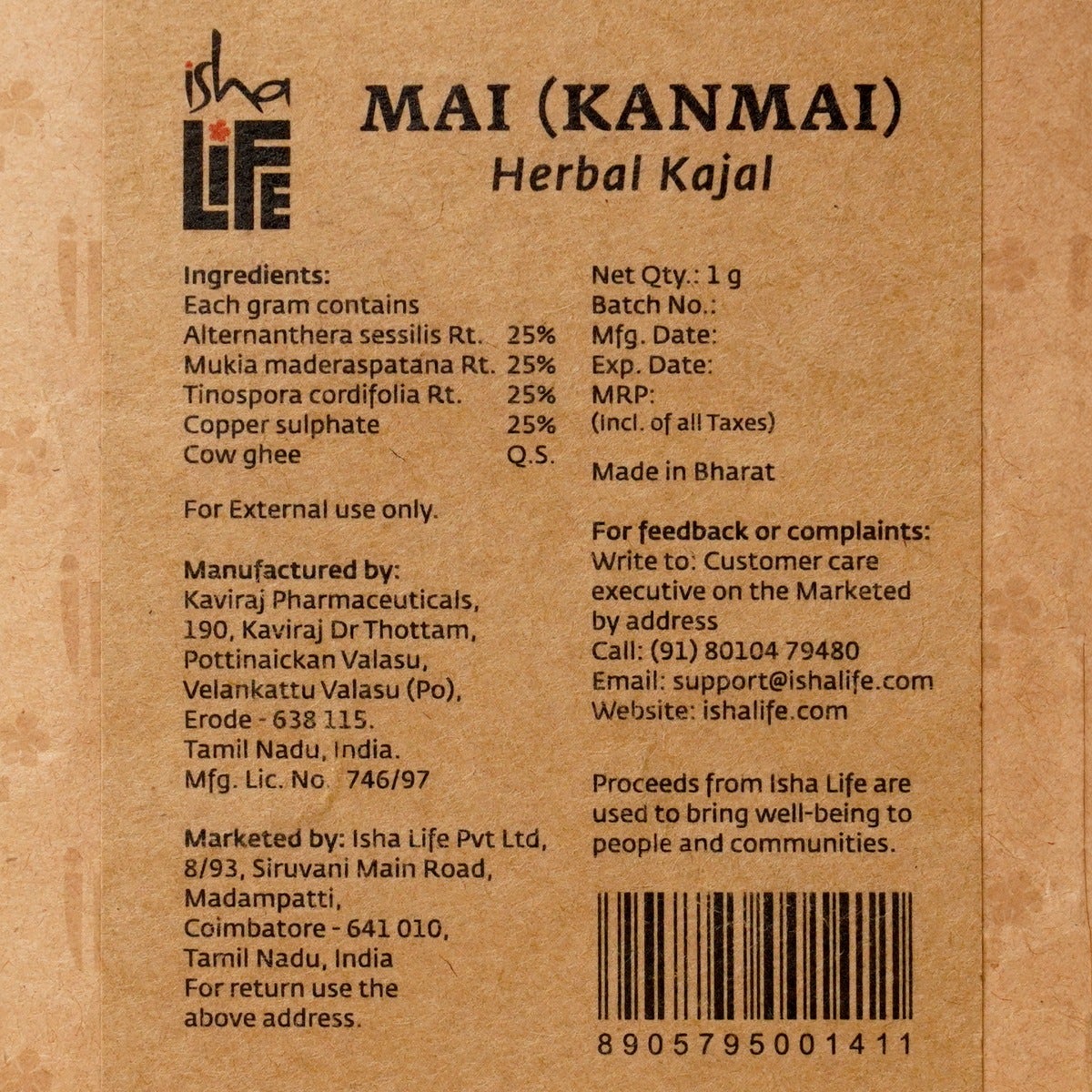 Isha Life Kan Mai (Herbal Kajal) - PUSHMYCART