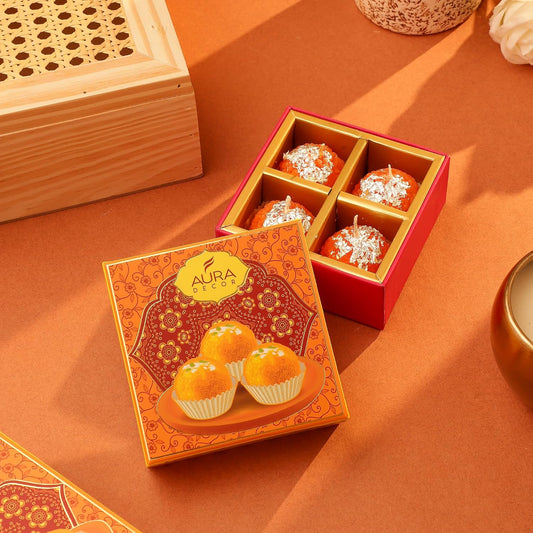 AuraDecor Traditional Ladoo Candles Diwali Gift Set