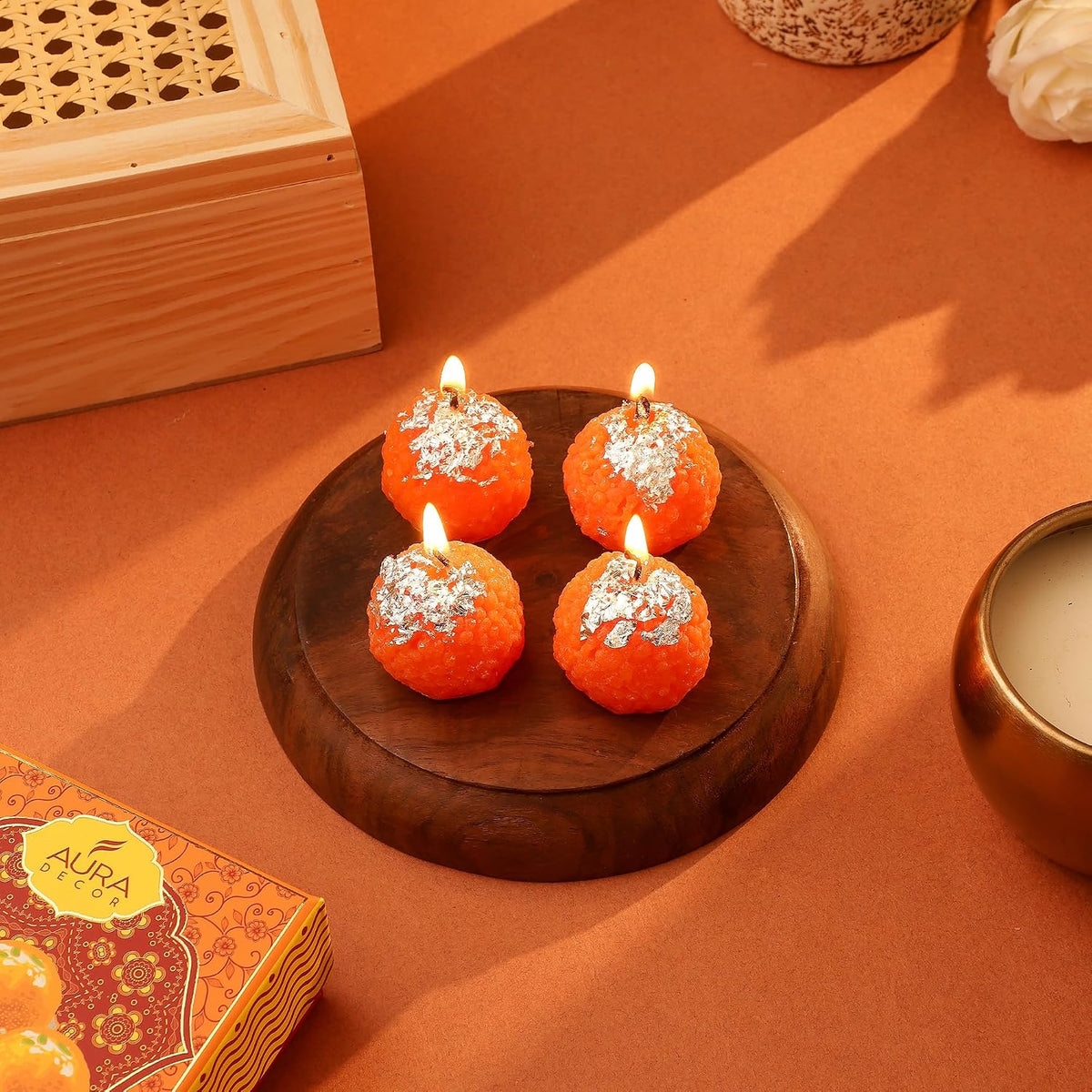 AuraDecor Traditional Ladoo Candles Diwali Gift Set