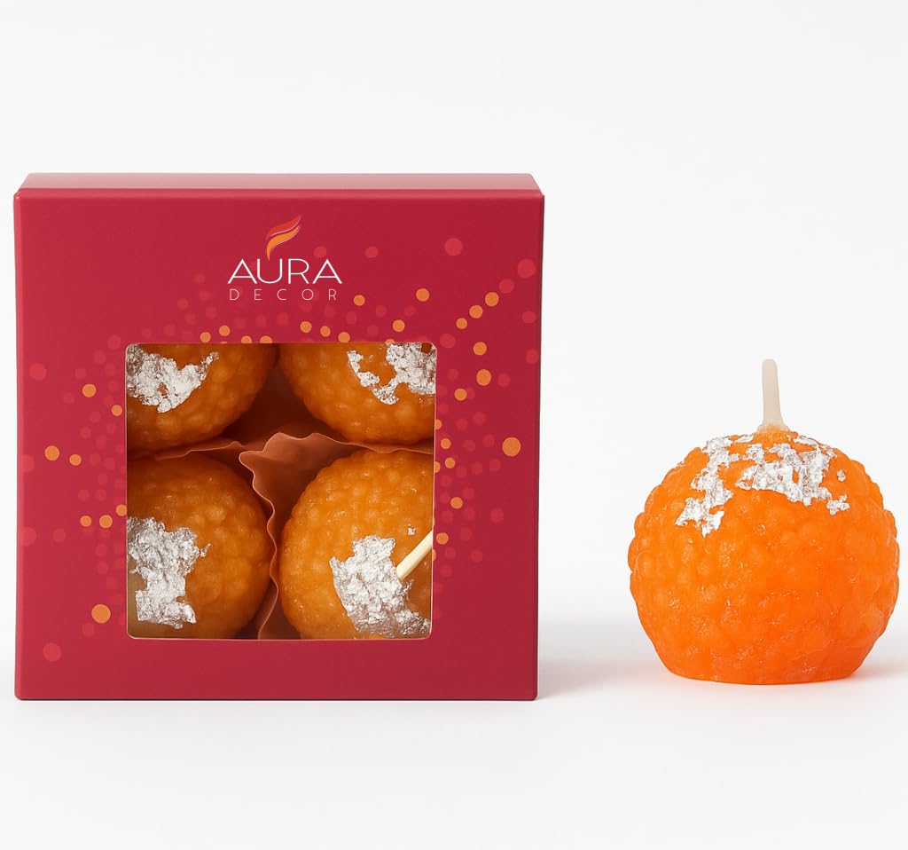 AuraDecor Traditional Ladoo Candles Diwali Gift Set