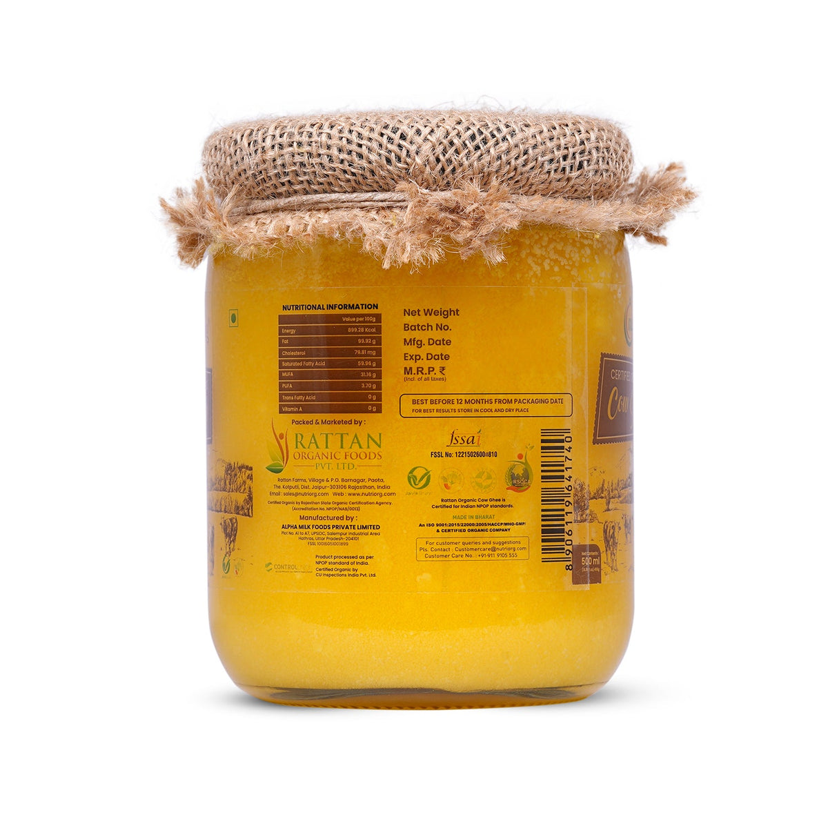 Nutriorg Certified Organic Cow Ghee