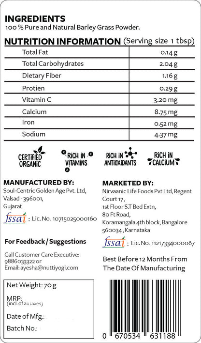 Nutty Yogi Organic Barley Grass Powder
