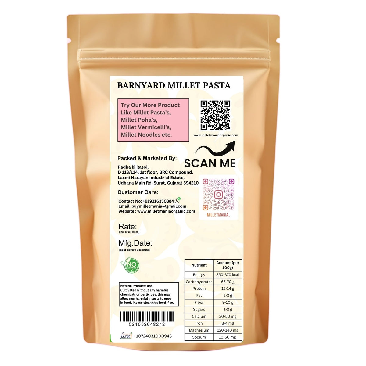Millet Mania Barnyard Pasta