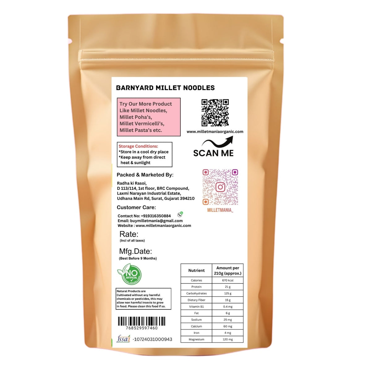Millet Mania Barnyard Millet Noodles