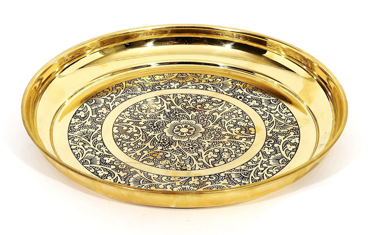 Brass Thali Embossed Design 0.66Kg - PUSHMYCART