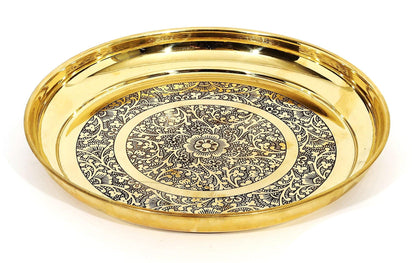 Brass Thali Embossed Design 0.66Kg - PUSHMYCART