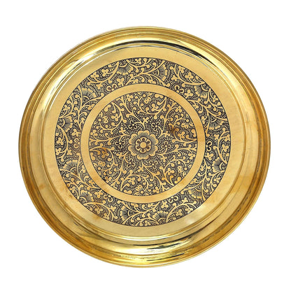 Brass Thali Embossed Design 0.66Kg - PUSHMYCART