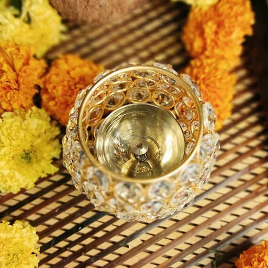 Brass Crystal Akhand Jyoti Diya 388g - PUSHMYCART