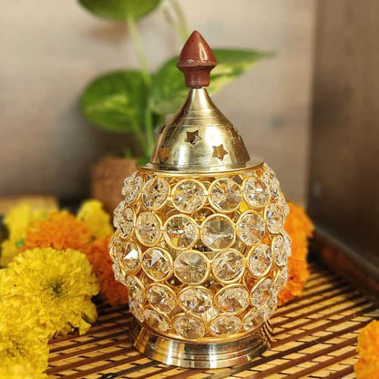 Brass Crystal Akhand Jyoti Diya 263g - PUSHMYCART
