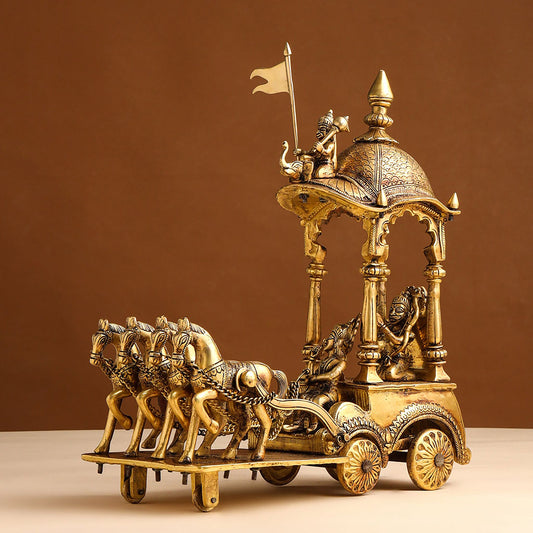 Brass Arjun Rath Statue 9.58kg - PUSHMYCART