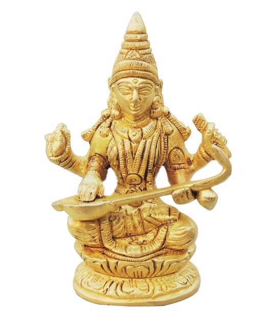 Brass Saraswati Ji Statue 0.35kg - PUSHMYCART