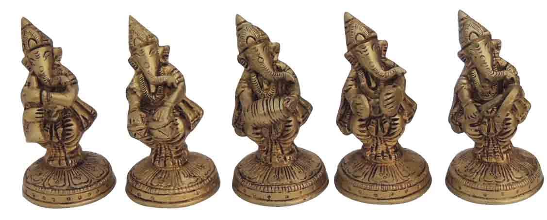 Brass Musical Ganesh 5 pcs set God Idol 0.3kg