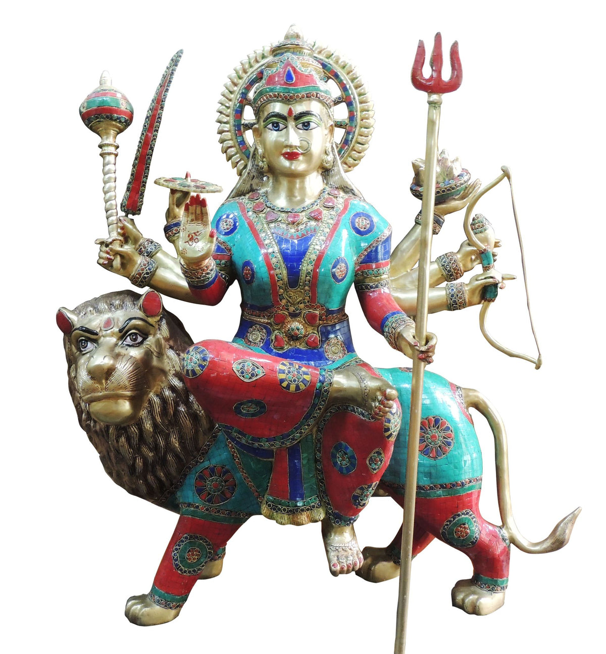 Brass Durga Stone Finish With Lacquer Statue 65Kg - PUSHMYCART
