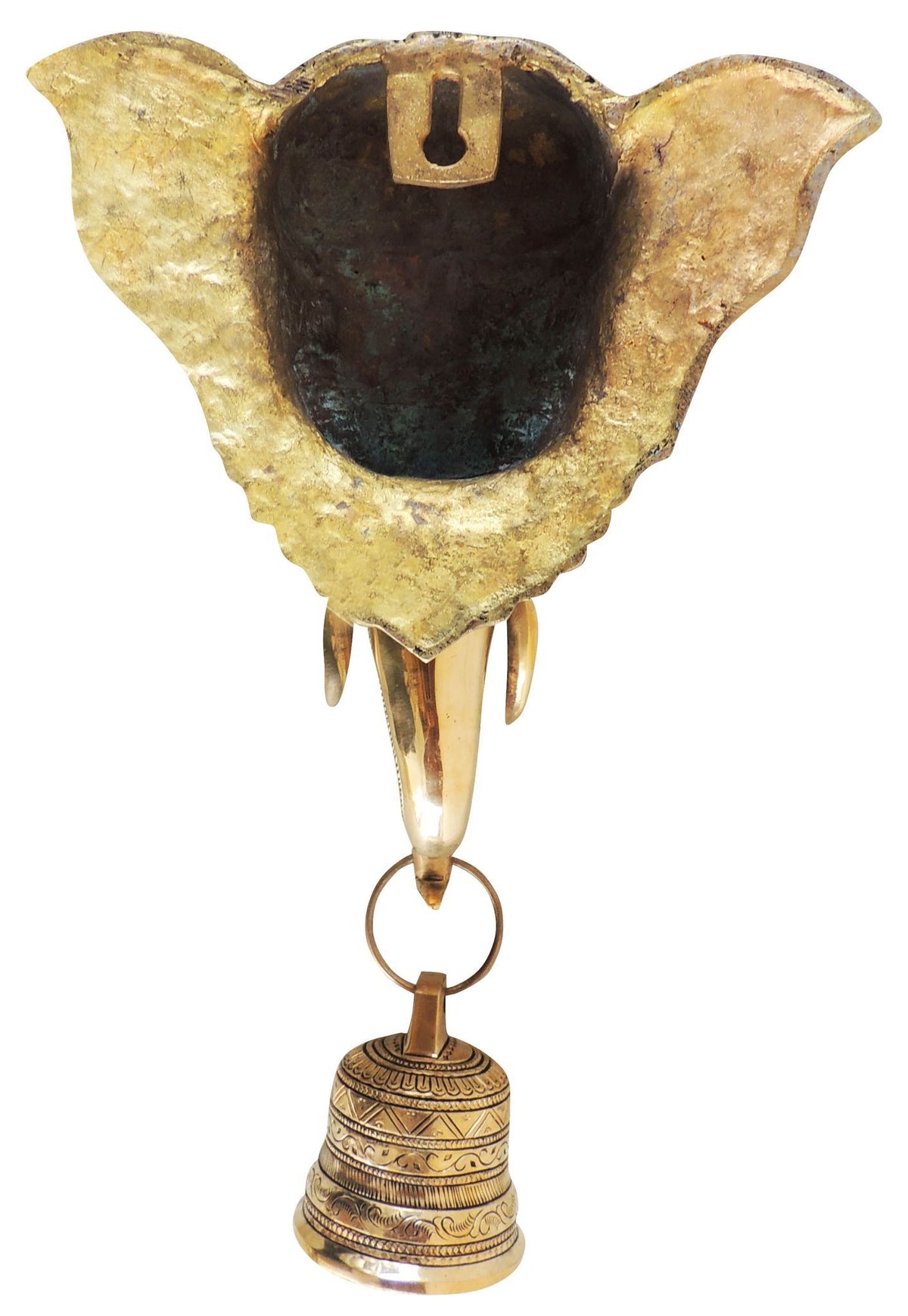 Brass Elephant Face With Bell Statue 1.96Kg - PUSHMYCART