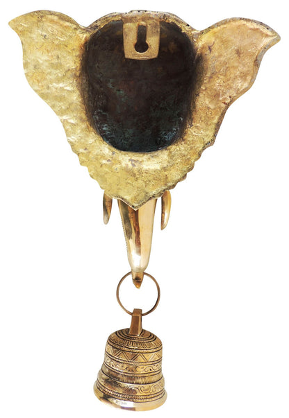 Brass Elephant Face With Bell Statue 1.96Kg - PUSHMYCART