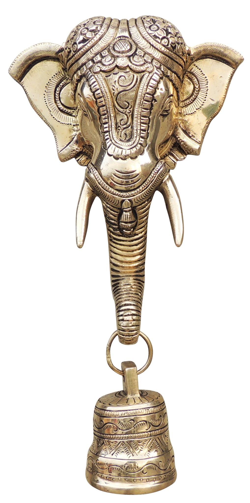 Brass Elephant Face With Bell Statue 1.96Kg - PUSHMYCART